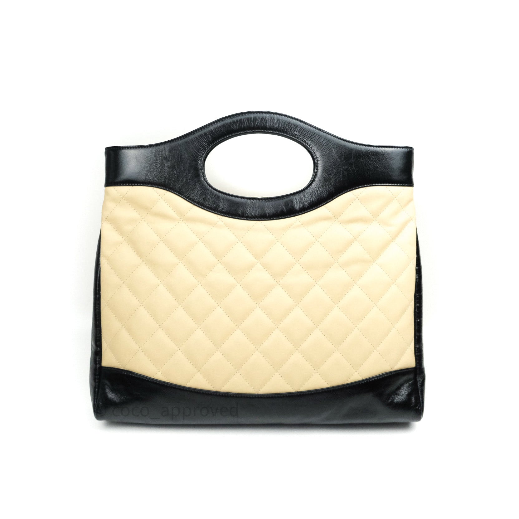 Chanel Aged Calfskin Quilted Large 31 Shopping Bag in Beige & Black | Luxury Designer Handbag for Women | Perfect for Work, Travel & Everyday Use