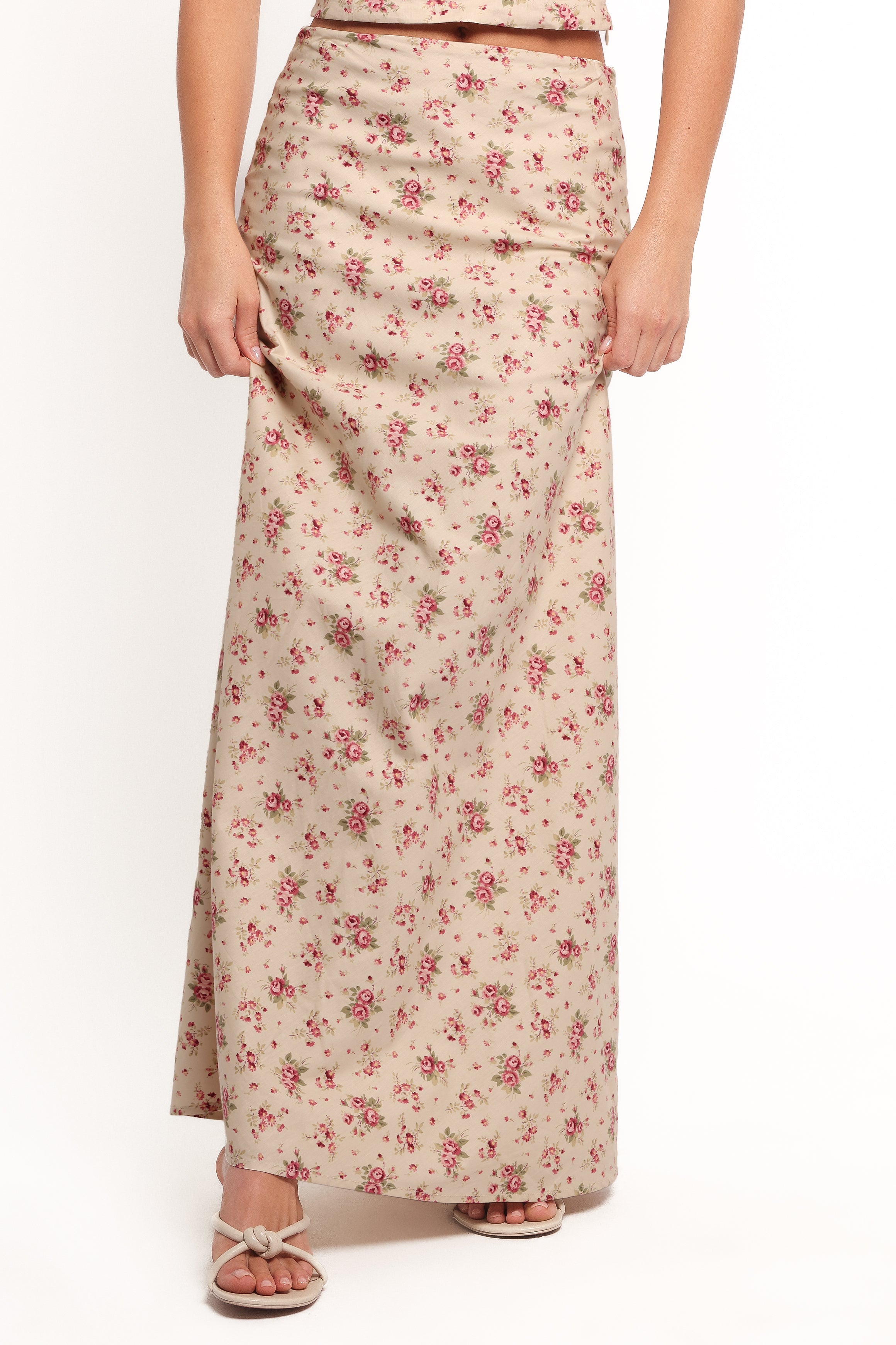 Annly Women's Maxi Skirt - Red Floral Print Long Flowy Skirt for Summer, Beach, Vacation & Casual Wear | Plus Size Options Available