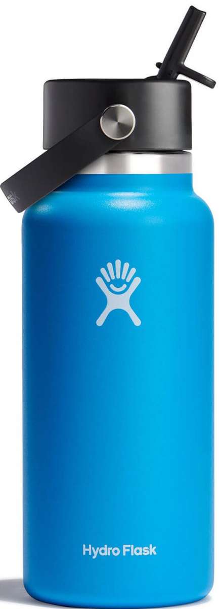Hydro Flask 32oz Wide Mouth Water Bottle with Flex Straw Lid - Insulated Stainless Steel Vacuum Bottle for Hiking, Gym & Outdoor Activities