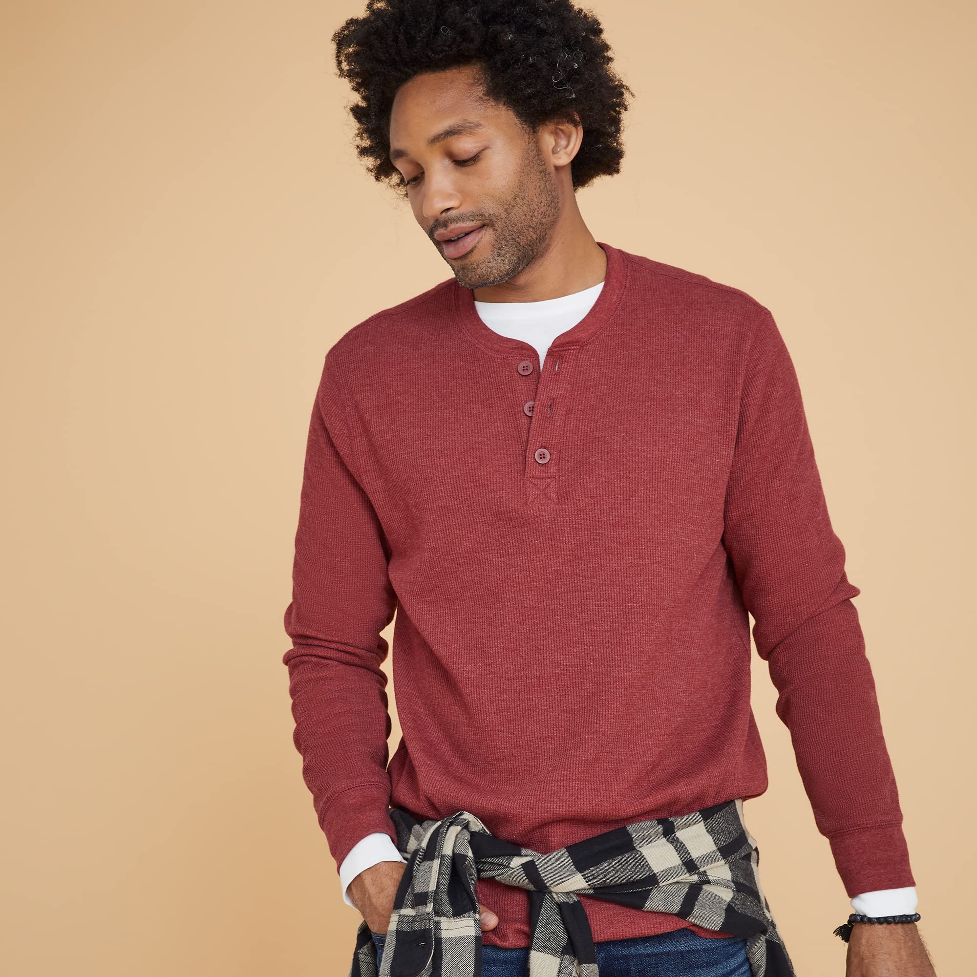 Hanes Men's Beefy-T Long Sleeve Cotton Henley Shirt - Soft & Comfortable Casual Wear for Everyday, Work & Outdoor Activities