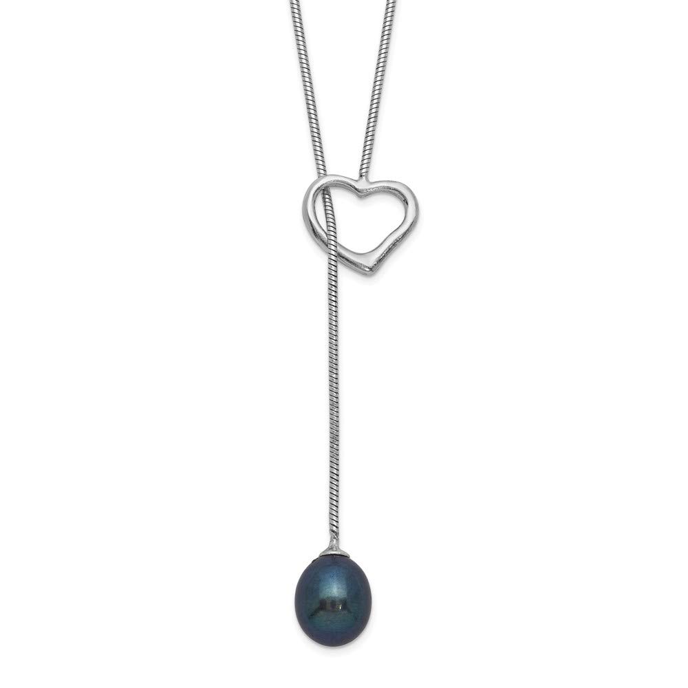 Ryan Jonathan Sterling Silver Black Rice Freshwater Pearl Heart Necklace - 7-8mm Cultured Pearls, 20