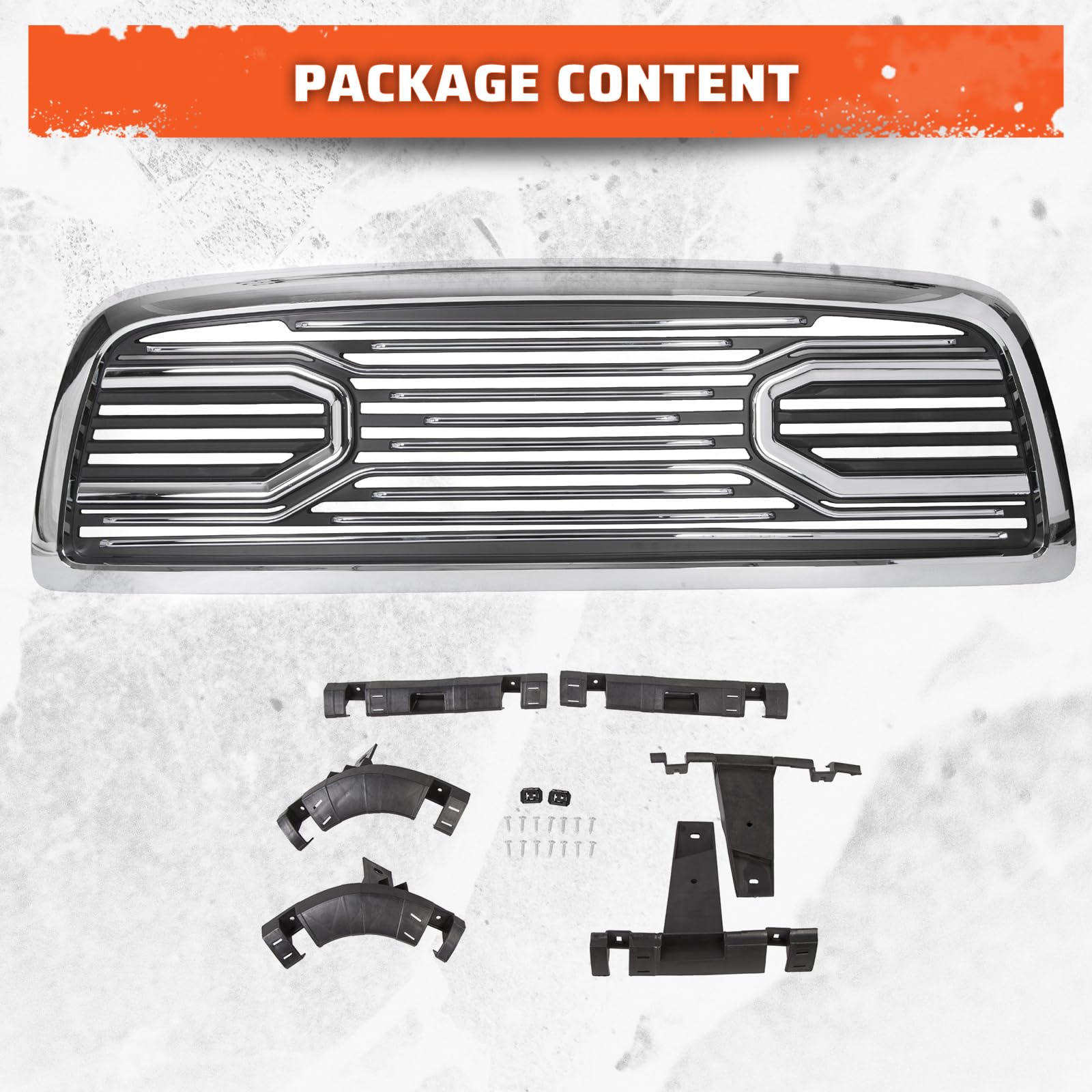 ECOTRIC Chrome Front Bumper Grill Replacement for 2009-2012 Dodge Ram 1500 | Hood Grille Shell Without Lights | Perfect for Off-Roading & Truck Customization