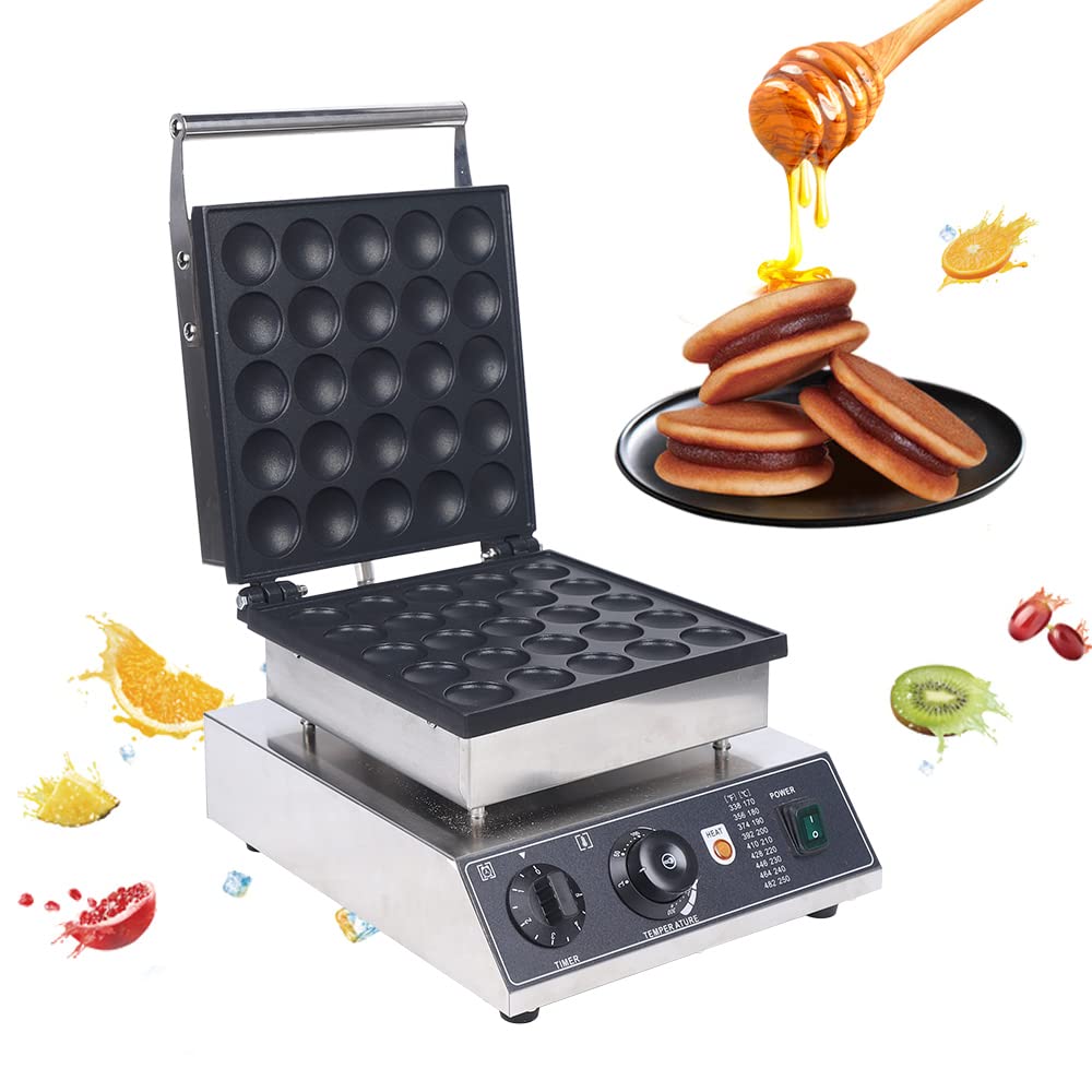 25-Hole Electric Dutch Pancake Maker - Non-Stick Poffertjes Machine with Stainless Steel Base - 1.8 Inch Mini Muffin Maker for Home, Restaurants, Cafes & Bakeries (110V) - Perfect for Breakfast, Brunch, Parties & Holiday Gatherings