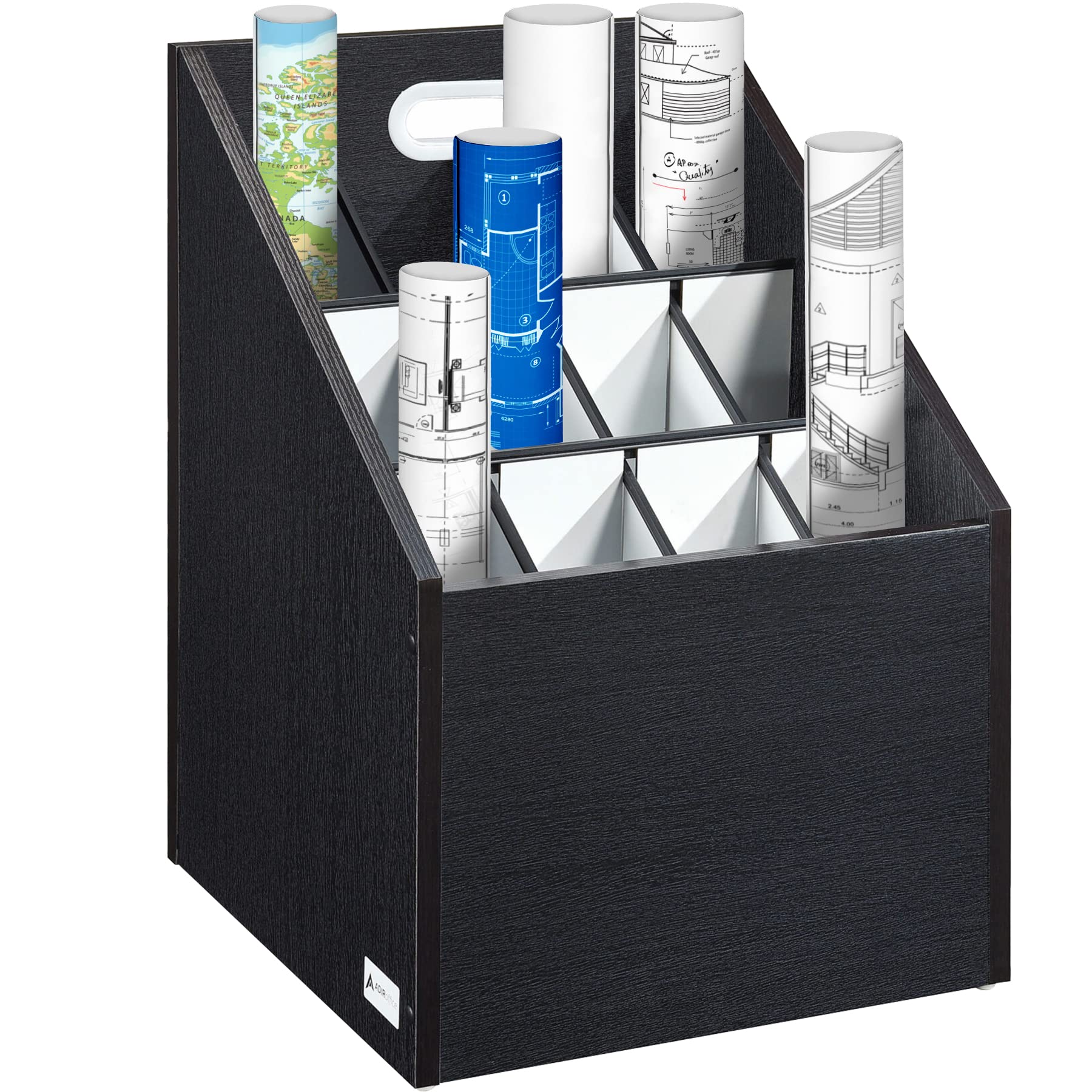 Adir Wooden Blueprint Storage Organizer Cart - Black Plan & Blueprint Holder, Poster & Map Cabinet for Architects, Engineers & Construction Professionals | Perfect for Office, Studio & Job Site Organization