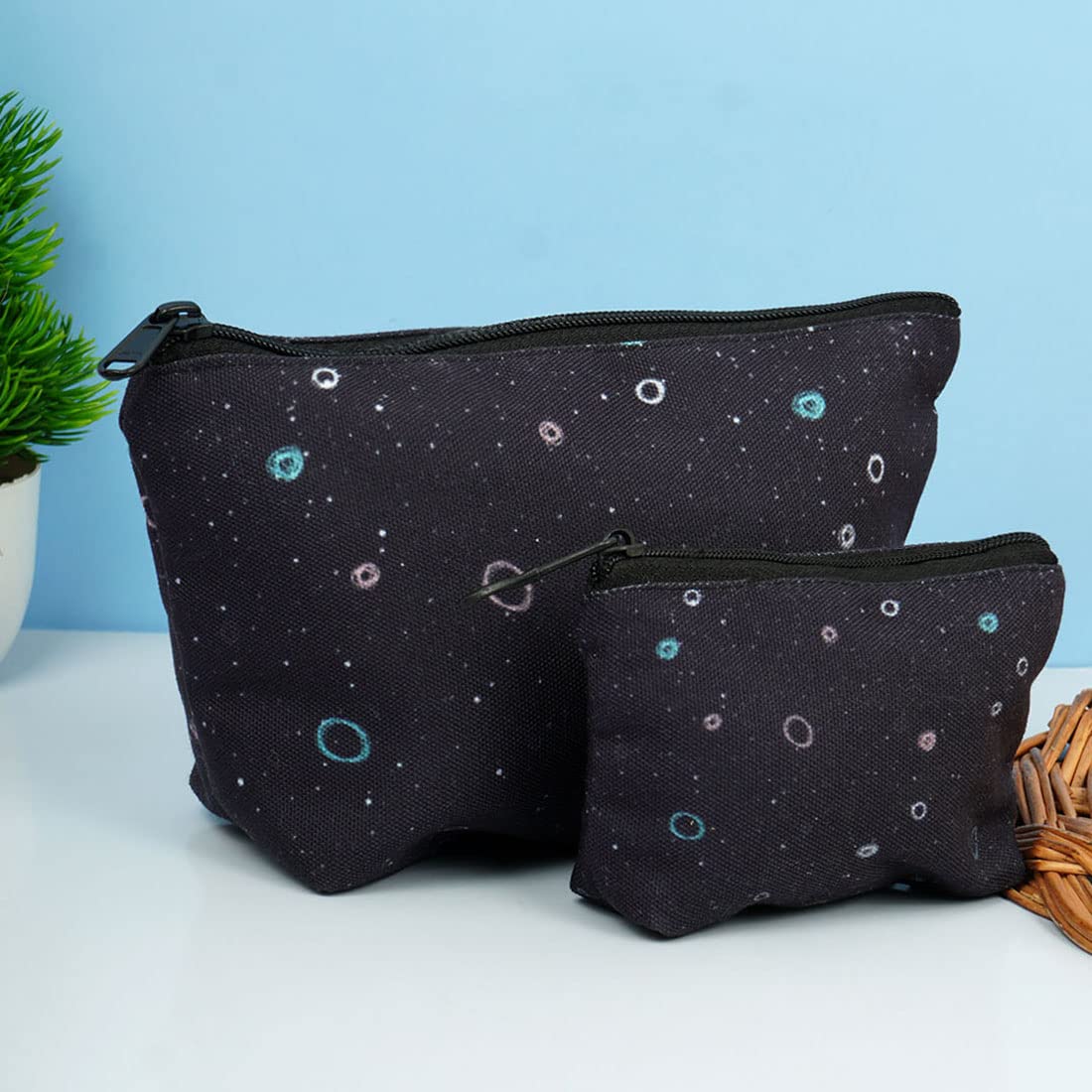 Crazyify Printed Makeup Bag Set of 2 - Waterproof Cosmetic Pouch & Travel Toiletry Organizer for Women | Perfect for Travel, Gym, and Daily Essentials Storage