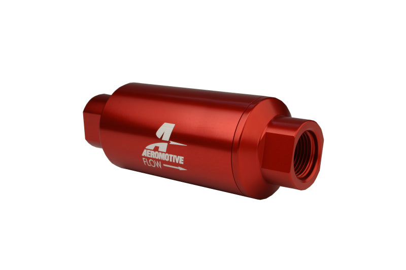 Aeromotive AN-10 Inline Fuel Filter with 40 Micron Stainless Steel Element - Red Anodized Finish for High Performance Racing & Automotive Applications
