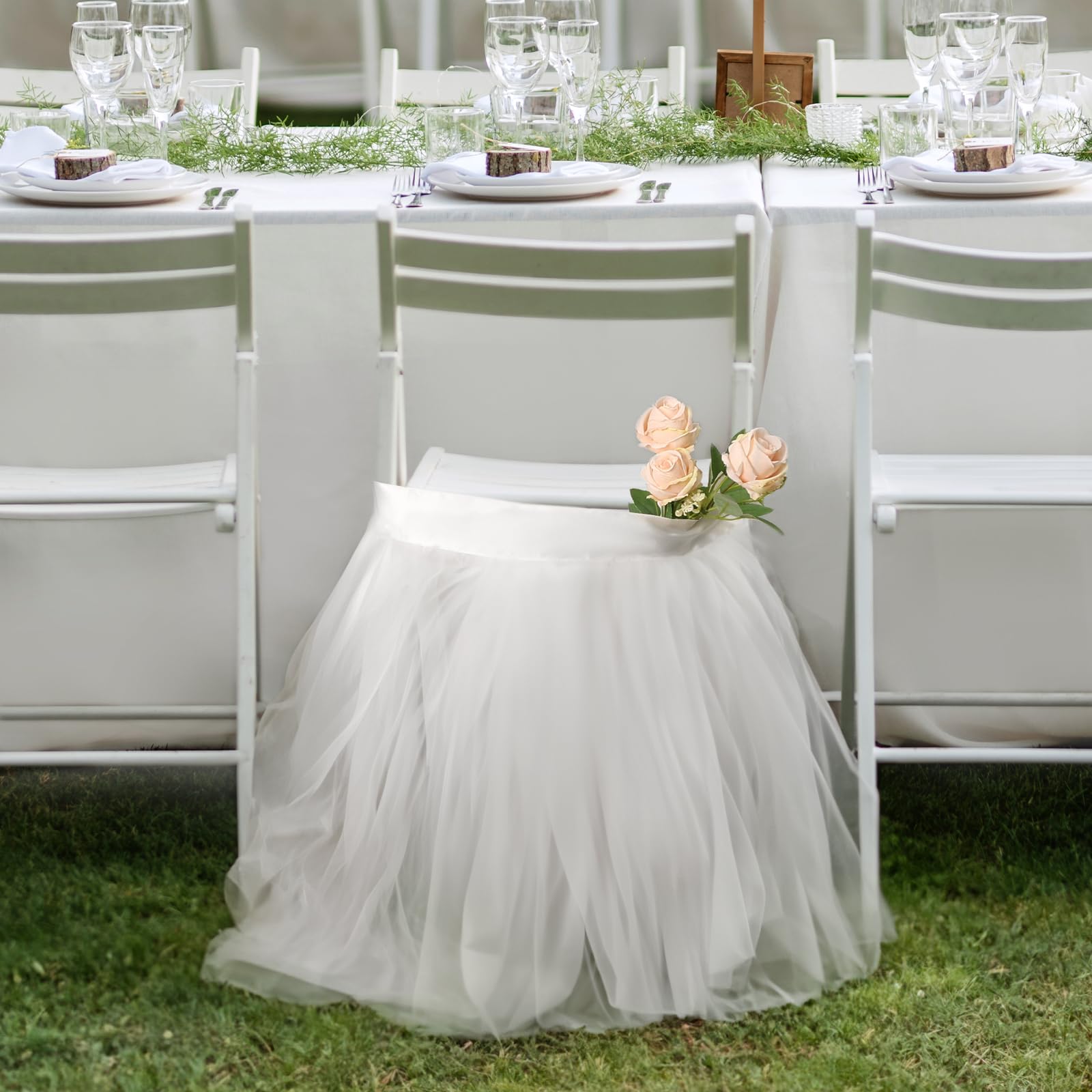 UNIQOOO White Tulle Tutu Chair Cover - Elegant Fluffy Veil Decoration for Bridal Showers, Weddings & Baby Showers | 20x20 Inch Standard Size Party Chair Skirt | Perfect for Birthday Parties, Anniversary Celebrations & Special Events