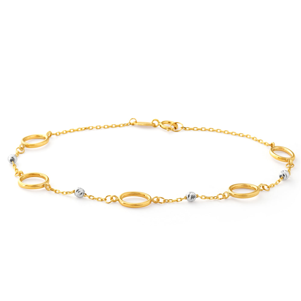 9ct Two Tone Gold Open Rings and Beads 19cm Adjustable Bracelet - Perfect for Women's Daily Wear, Gift Giving & Special Occasions