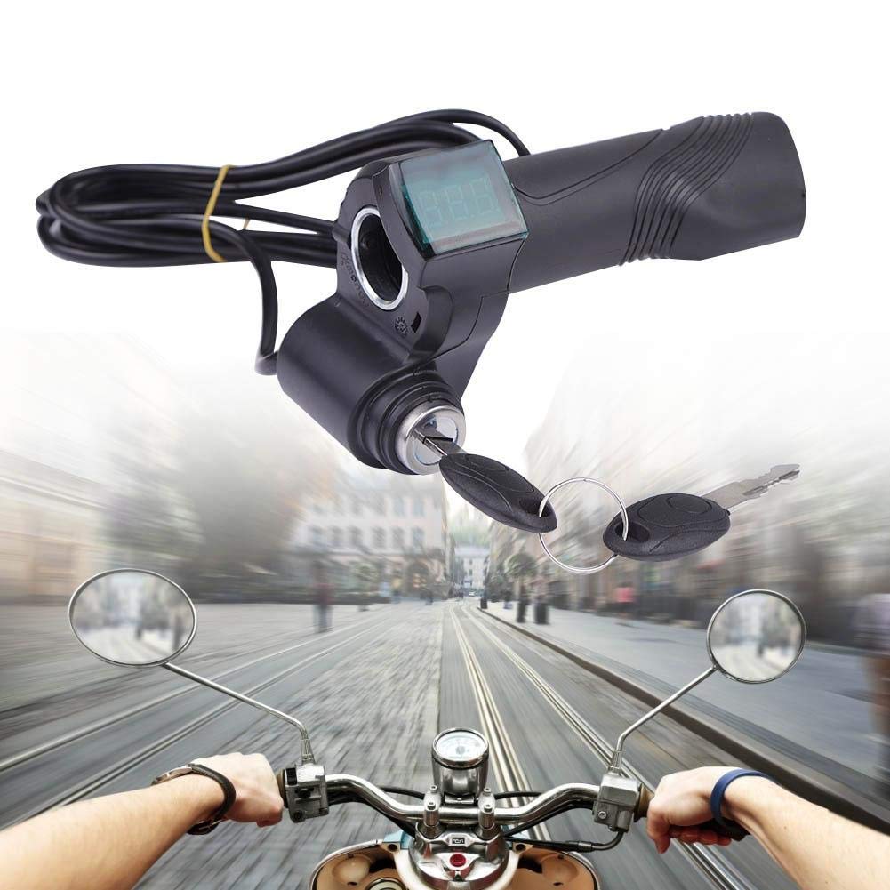 Electric Bike Throttle Grip with LED Display & Power Key Lock - Twist Throttle for E-Bike, Scooter, Motorcycle & Motorbike - Perfect for Commuting, Off-Road & Urban Riding