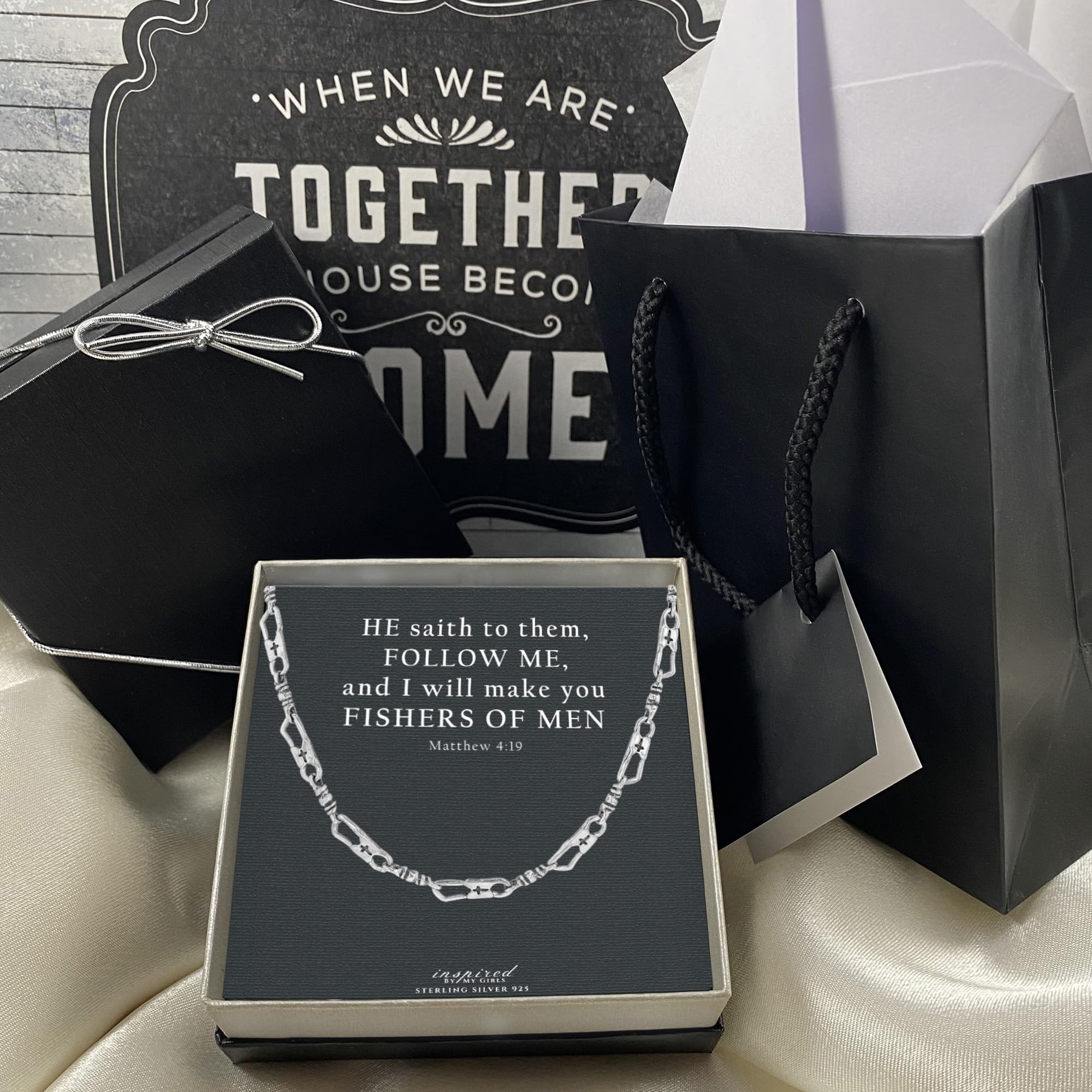 ACTS Sterling Silver 925 Fisher of Men Bracelet & Necklace Set - Religious Jewelry for Christian Gifts - Perfect for Baptism, Confirmation & Daily Faith Inspiration