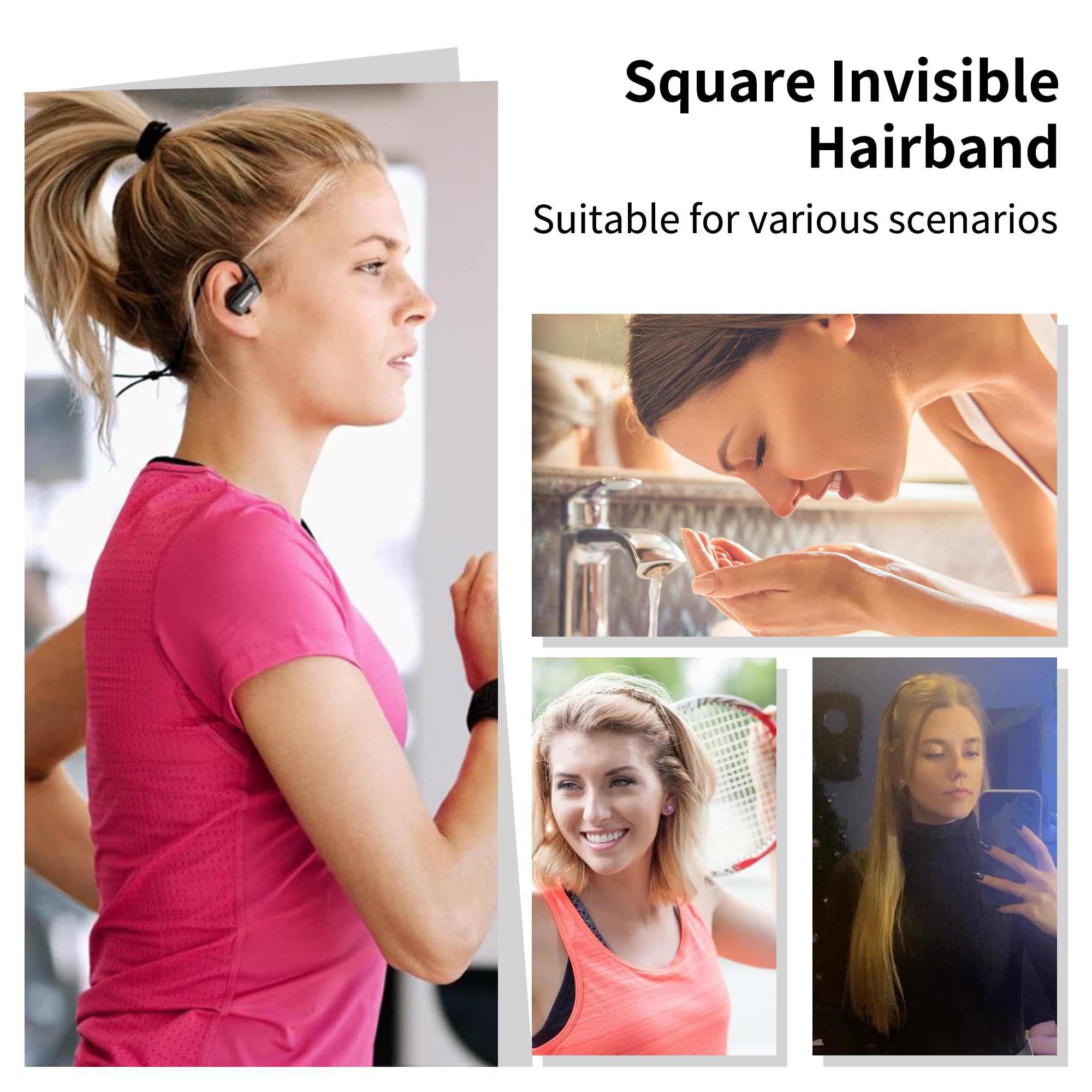 2PCS Square Invisible Hairbands for Women & Men - 2024 Curly Thick Headbands, Medium to Large Hair Bands for Curly Hair Styling & Fixing | Perfect for Workouts, Office, and Everyday Hair Accessories
