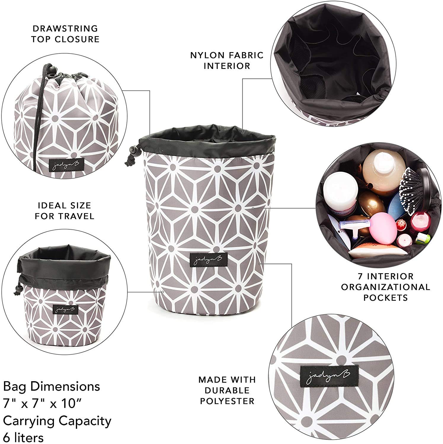 SEYROLIN Waterproof Travel Makeup Bag - Drawstring Cosmetic & Toiletry Organizer for Women | Multi-Functional Bucket Pouch for Gym, Beach, Camping (Multi-Color)