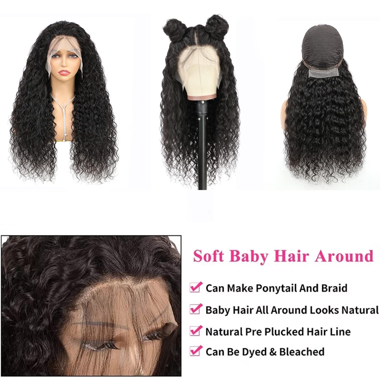 13x4 Water Wave Lace Front Wigs Human Hair - Pre Plucked with Baby Hair 180% Density Natural Black 22 Inch for Black Women | Perfect for Daily Wear, Parties & Special Occasions