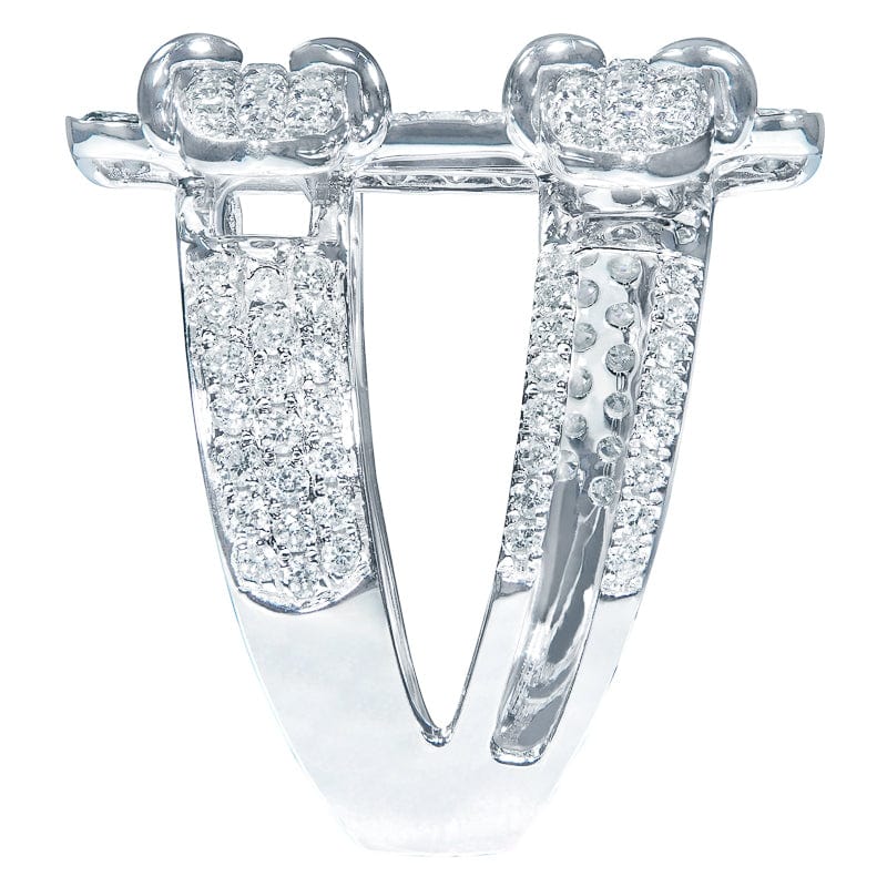 18K White Gold Diamond Buckle Ring for Women - Elegant Contemporary Jewelry for Engagement, Wedding, and Special Occasions