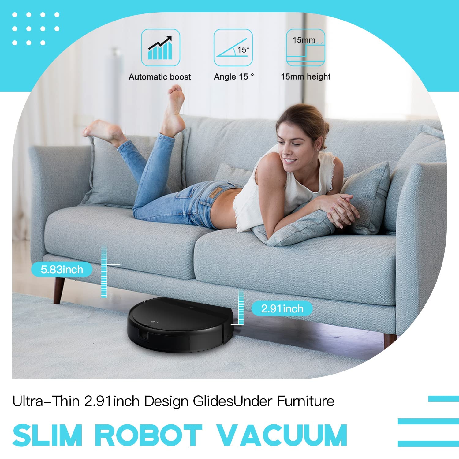 Smart Robot Vacuum and Mop Combo with WiFi/Alexa/App Control - Ultra-Slim Quiet Robotic Vacuum Cleaner for Pet Hair, Carpets & Hard Floors - Tangle-Free, Auto Recharge - Perfect for Home Cleaning with Pets and Multi-Surface Flooring