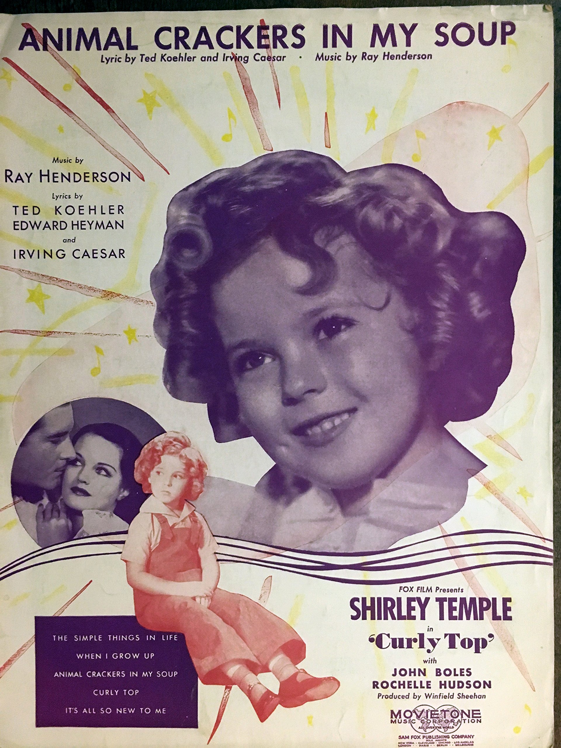 1935 ANIMAL CRACKERS IN MY SOUP Sheet Music by Ray Henderson - Excellent Condition from CURLY TOP Featuring Shirley Temple - Perfect for Vintage Music Collectors & Shirley Temple Fans