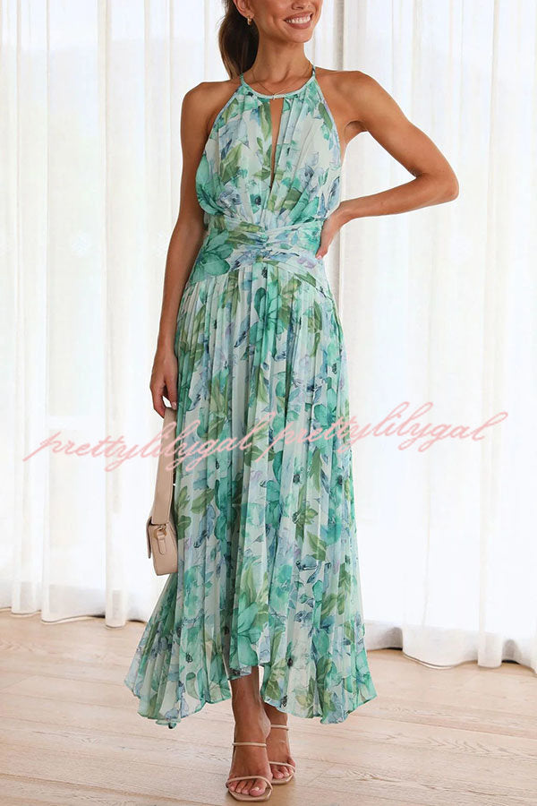 Floral Cutout Neck Pleated Midi Dress - Sunny Forecast Style for Women | Perfect for Summer Parties, Weddings & Beach Vacations