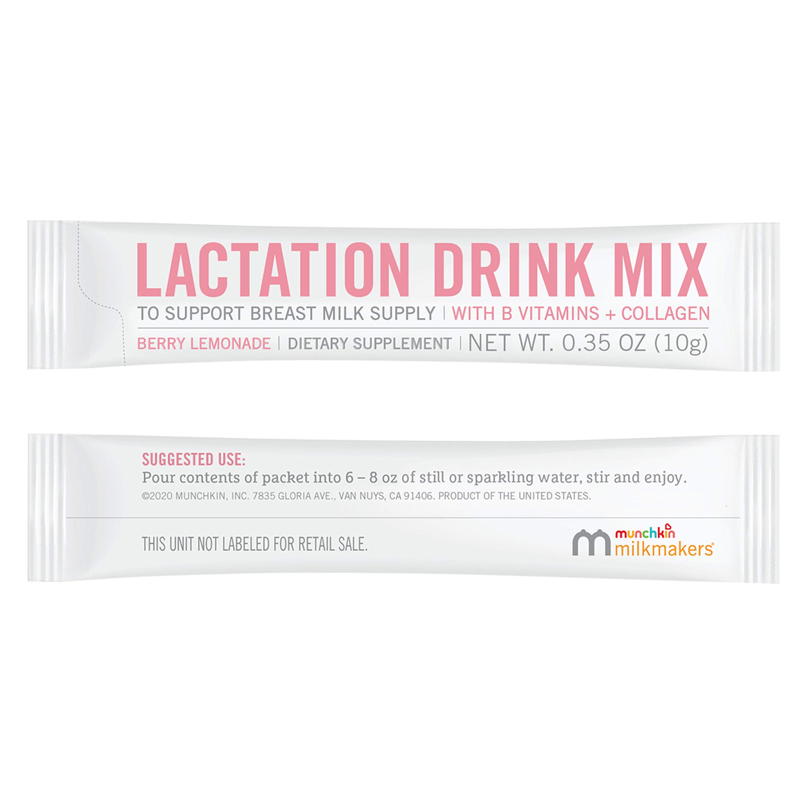 Munchkin® Milkmakers® Lactation Drink Mix Supplement - B Vitamins, Collagen, Fenugreek & Milk Thistle for Breastfeeding Moms - Berry Lemonade Flavor, 14 Count - Supports Milk Production & Postpartum Recovery for Nursing Mothers