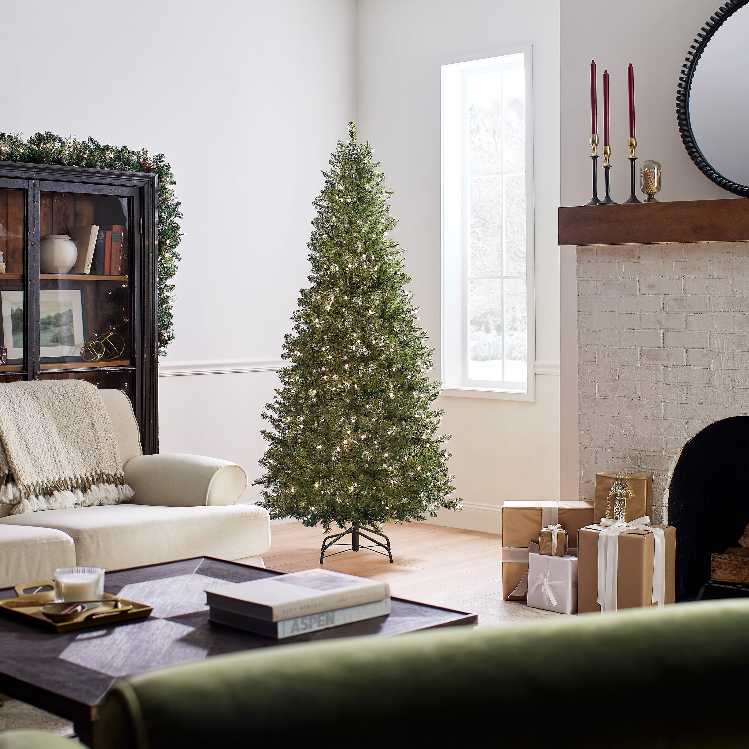 6.5 ft Pre-Lit Dunhill Fir Slim Artificial Christmas Tree with Clear LED Lights - Perfect for Small Spaces, Apartments & Holiday Decorations
