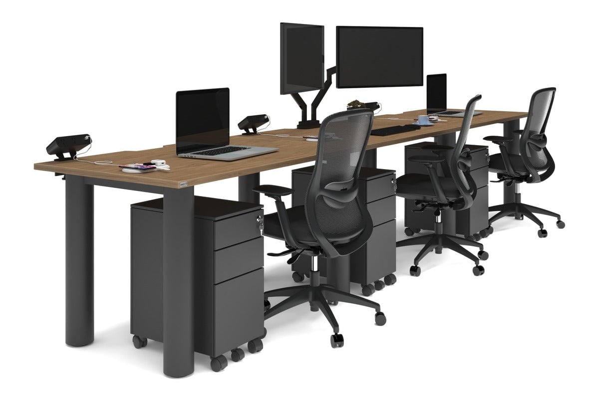Quadro Cylinder Leg 3-Person Office Workstation Desk - 1200L x 800W with Cable Management | Modern Office Furniture for Collaborative Workspaces & Team Projects