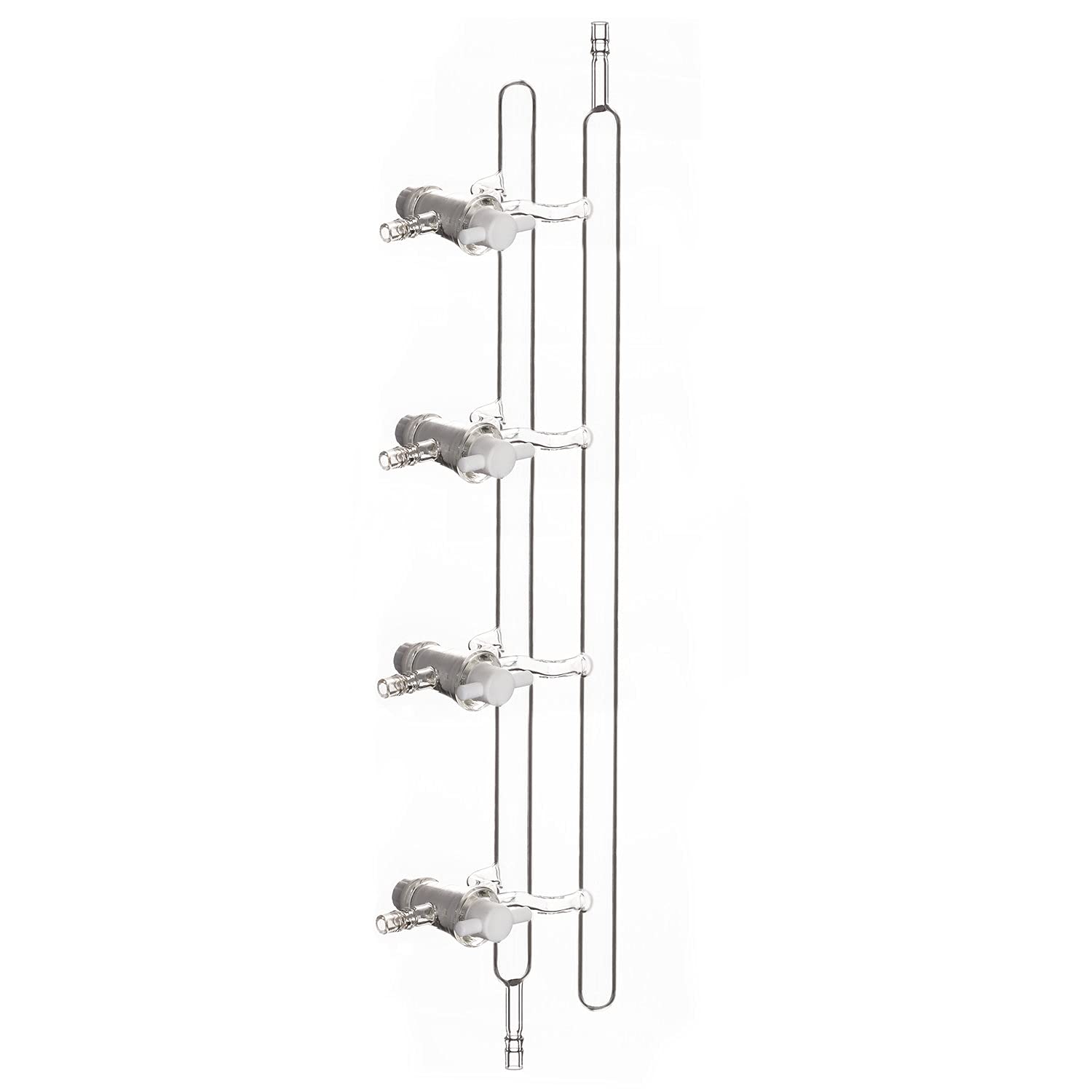 Stonylab 4-Port Borosilicate Glass Vacuum Manifold with Stopcocks - Dual Bank Schlenk Line for Chemistry Lab, Organic Synthesis & Air-Sensitive Experiments