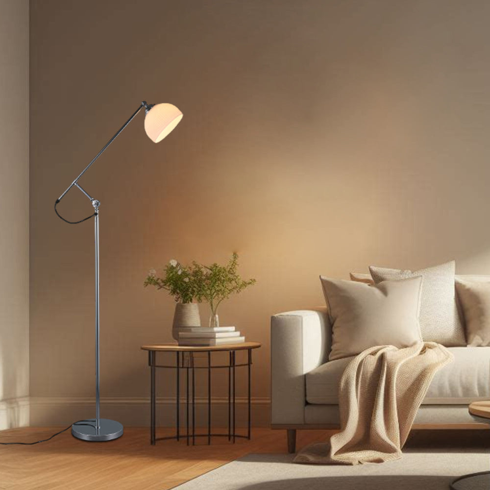 Amory Modern Chrome Metal Base Glass Shade Floor Lamp with Opal Shade - Elegant Standing Light for Living Room, Bedroom, and Office Decor
