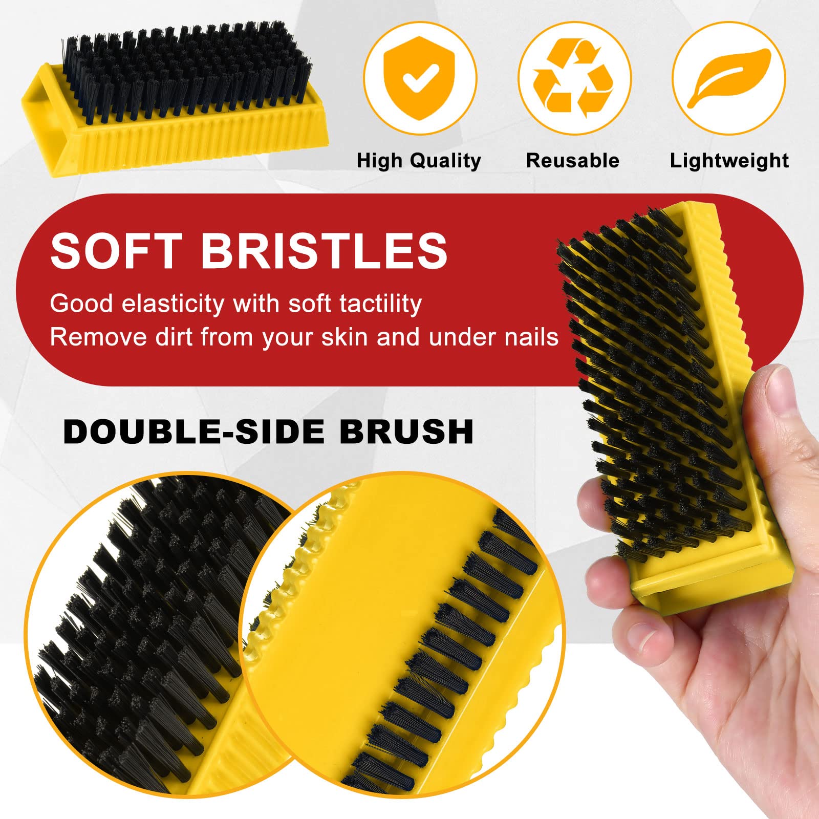 Boao 5-Pack Soft Nail Cleaning Brushes for Men, Women & Kids - Reusable Plastic Hand Scrub Brushes with Gentle Bristles (Yellow & Black) - Perfect for Salon, Home Manicure & Hygiene Care