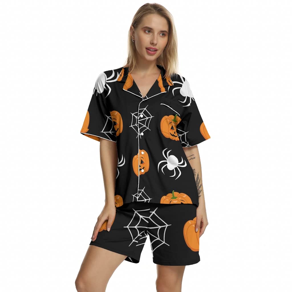 Women's Halloween Pumpkin Pajama Set - Silk Sleepwear for Cozy Nights
