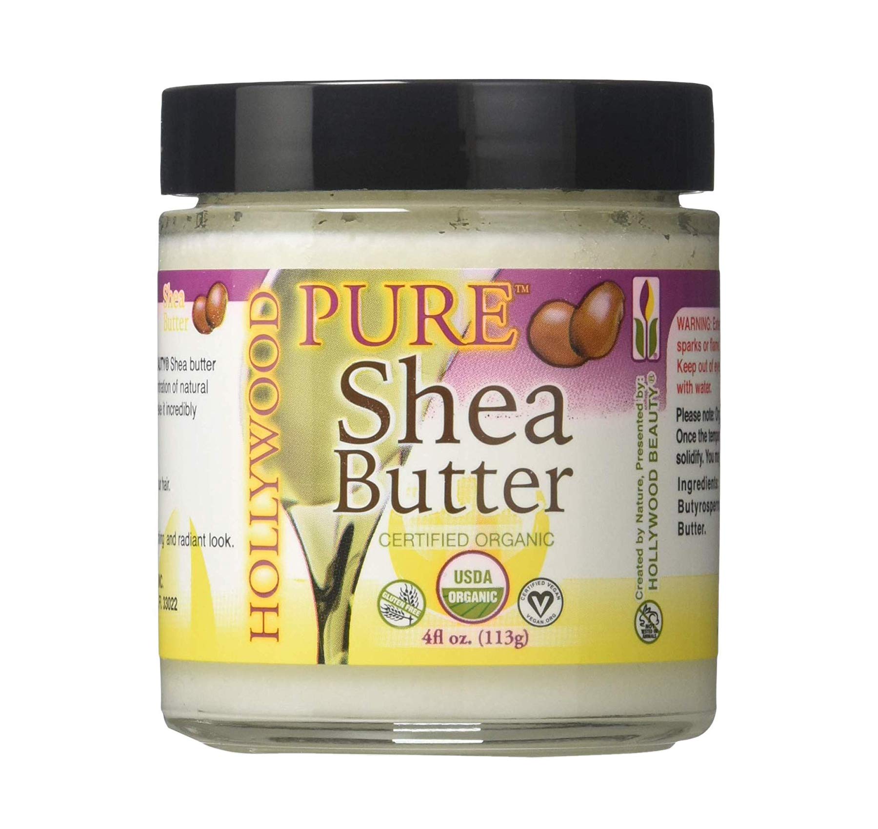 Pure Shea Butter for Skin & Hair - Hollywood Beauty 4oz (113g) - Natural Moisturizer for Dry Skin, Hair Care, DIY Beauty Recipes - Perfect for Massage, Stretch Marks & Sensitive Skin