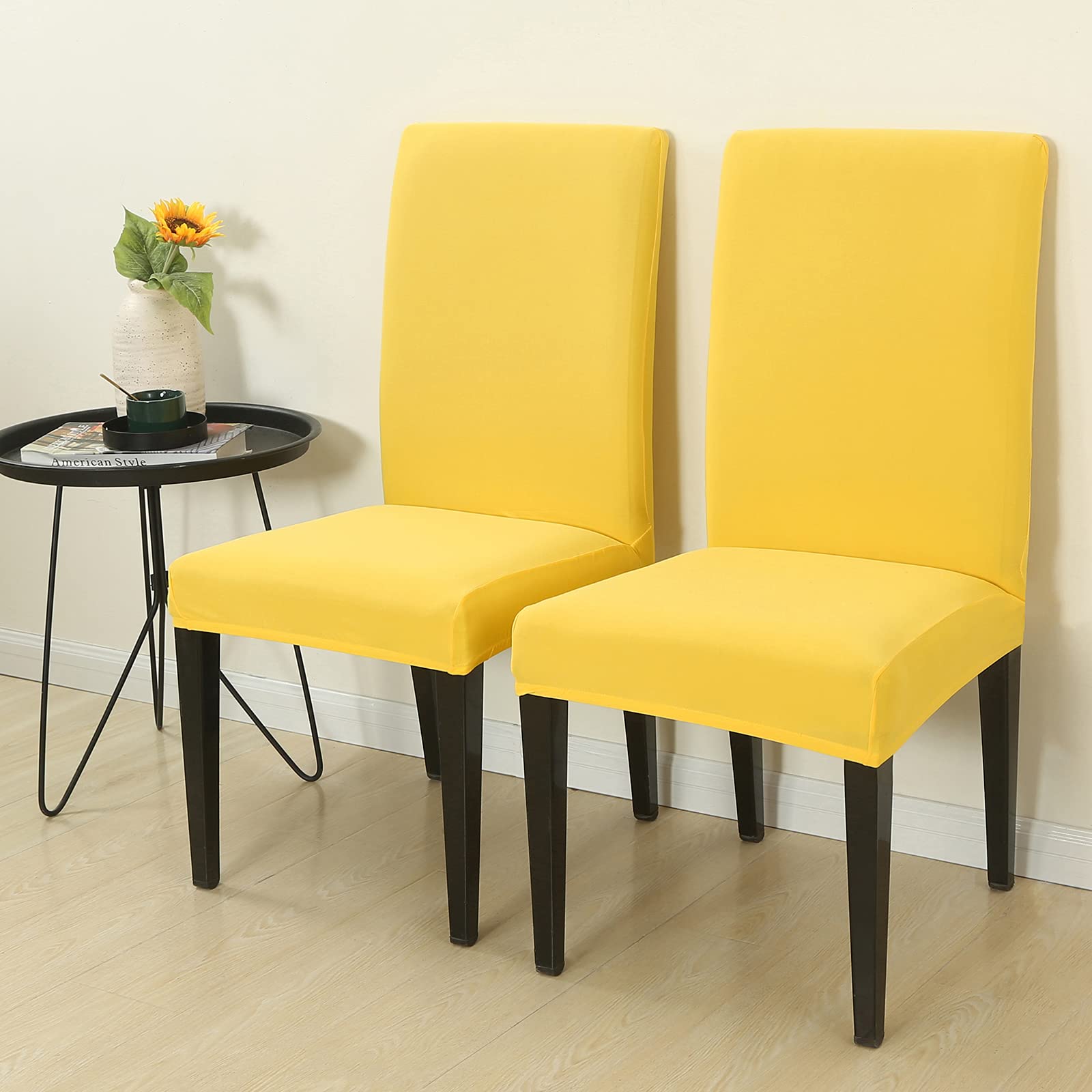 Chickwin 4 Pack Stretchable Washable Dining Chair Covers - Yellow Parsons Slipcovers for Kitchen & Dining Room Chairs, Set of 4 High Back Armless Chair Protectors | Perfect for Home, Restaurant, and Office Use