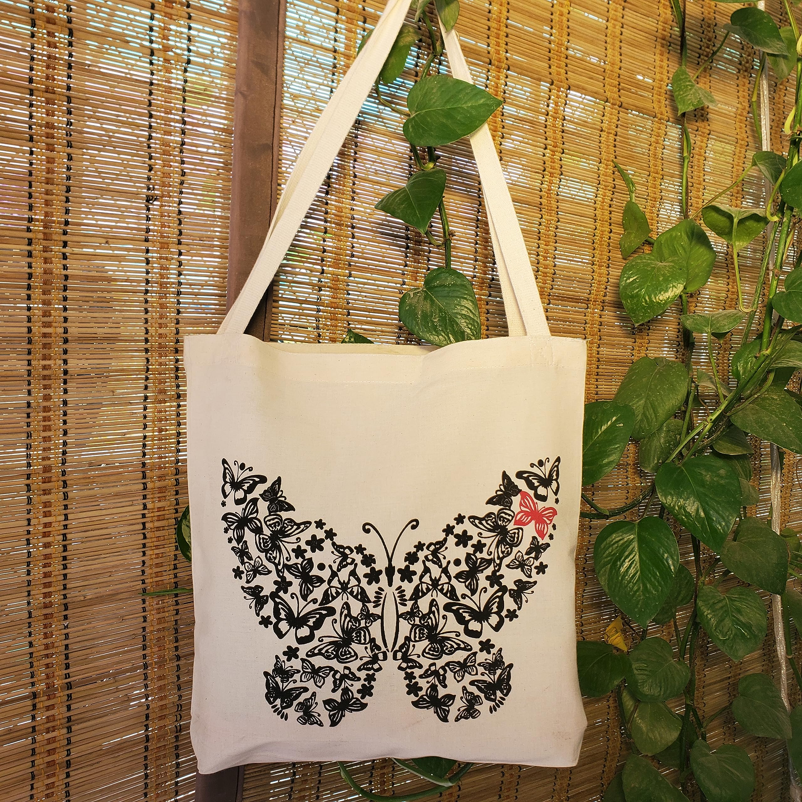 4-Pack Aesthetic Cute Butterfly & Kitty Printed Canvas Tote Bags for Women & Girls - Perfect for Work, Beach, Travel, Shopping & Grocery