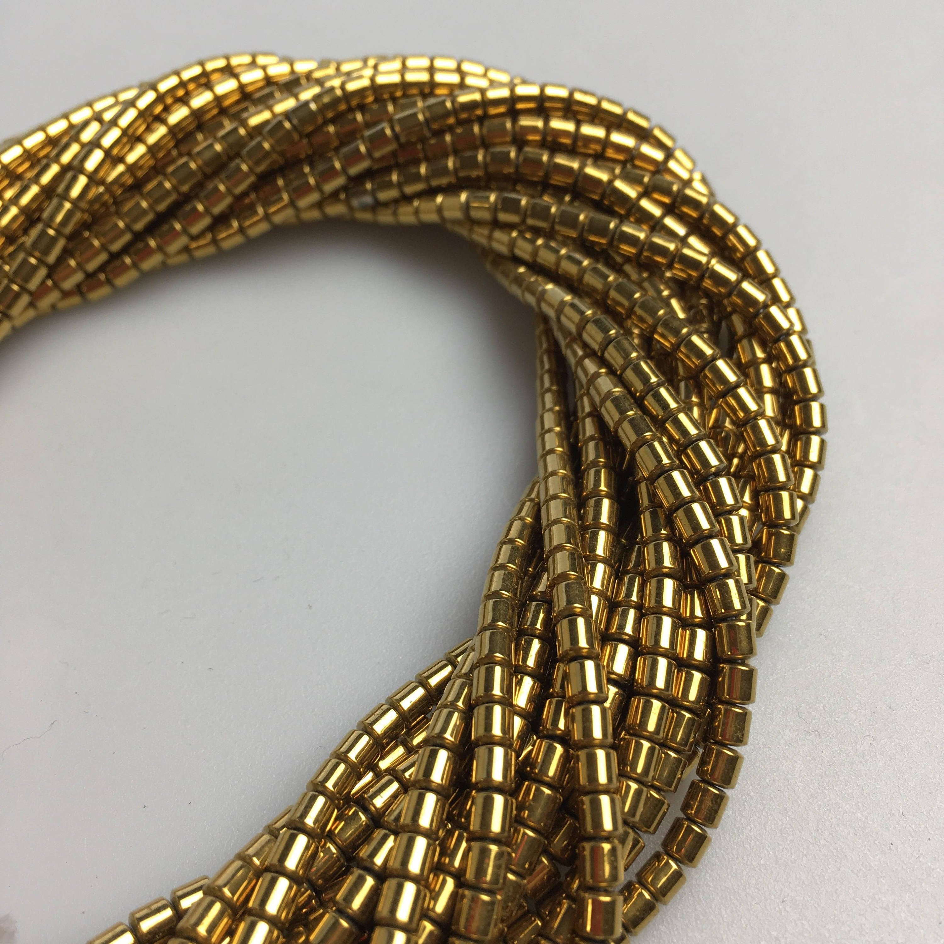 Hematite Tube Beads 3x3mm - Gold, Copper, Gray, Blue Color - 15.5 Inch Strand for Jewelry Making, DIY Crafts, Bracelets & Necklaces