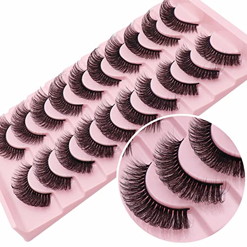 Russian Strip Lashes - 10 Pairs Fluffy Natural Curl Soft Volume Faux Mink Eyelashes | Like Lash Extensions | Perfect for Daily Wear, Parties & Special Occasions (D01)