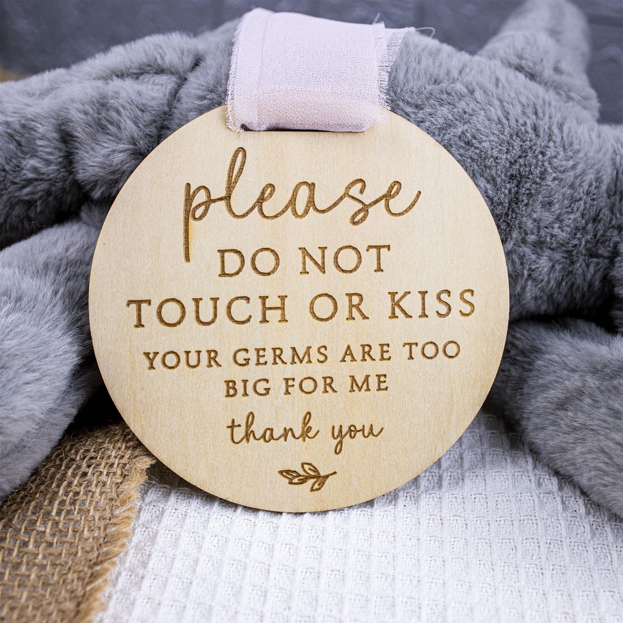 Please Do Not Touch Baby Sign - Wooden No Touching Sign for Newborn, Car Seat & Stroller - Cute Safety Warning Decoration for Nursery, Hospital & Public Places