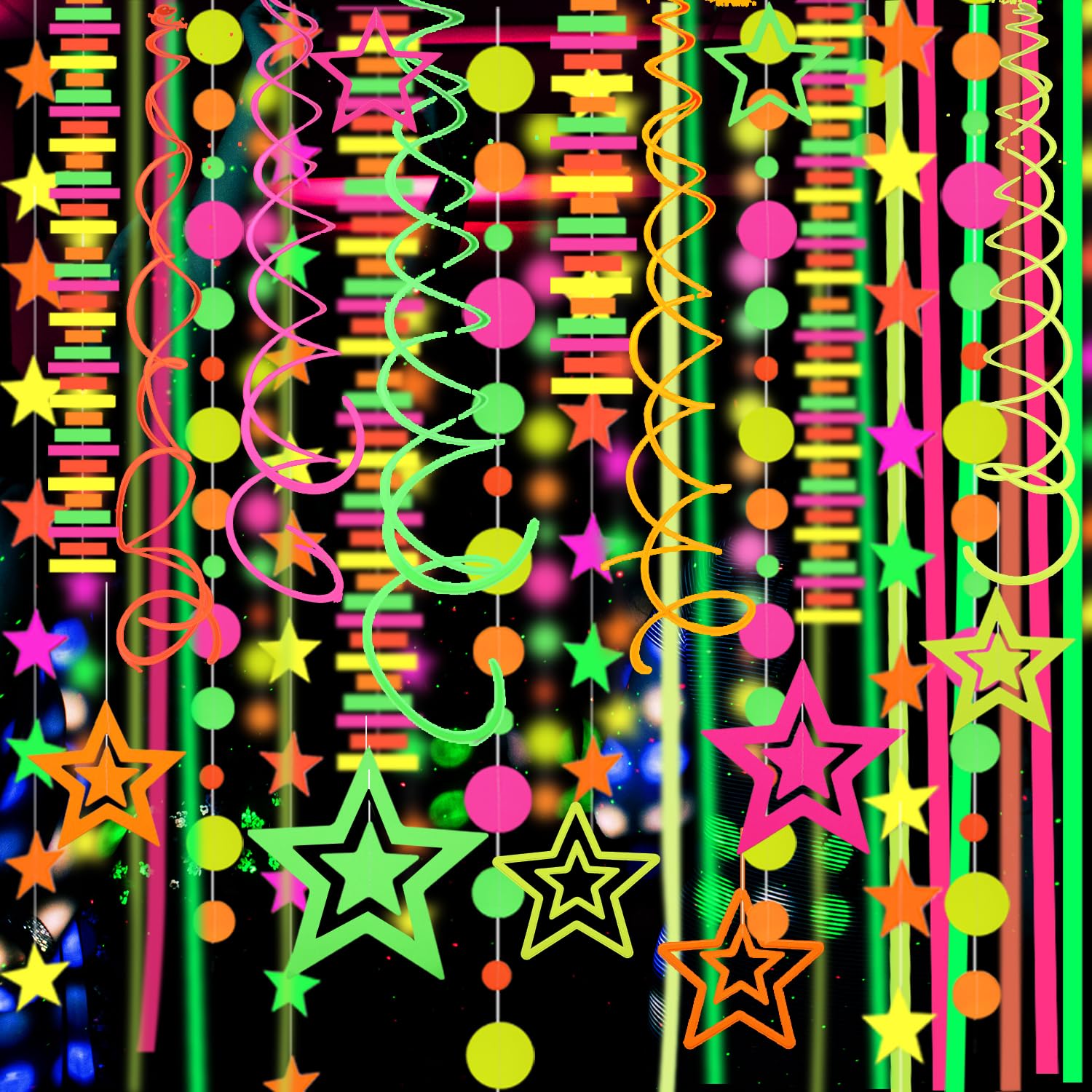 540ft UV Neon Paper Garland - Glow in The Dark Party Streamers, Blacklight Reactive Fluorescent Decorations for Birthday, Wedding & Halloween Parties - Perfect for Nightclubs, Raves and Glow-in-the-Dark Events