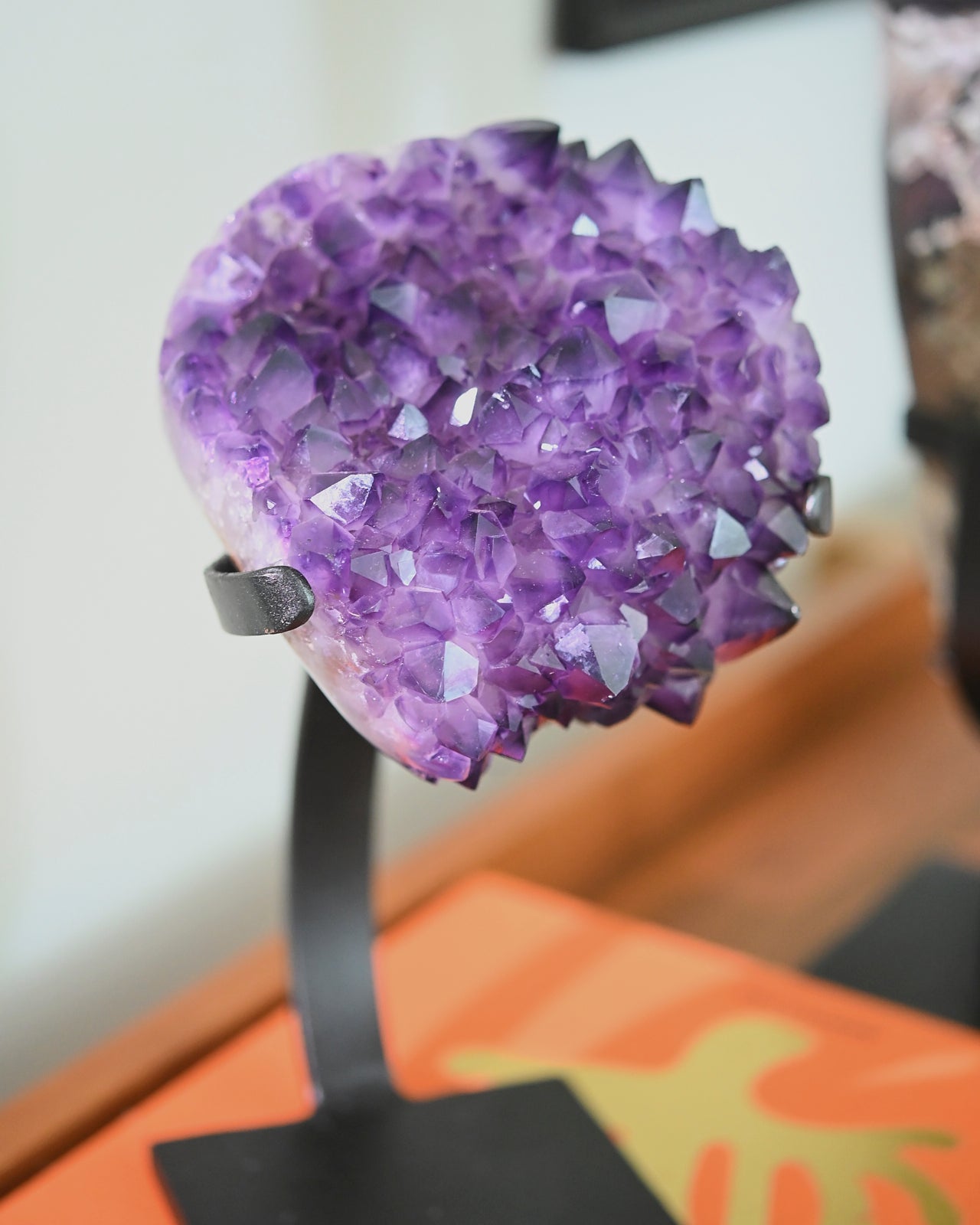 Natural Amethyst Crystal Geode on Wooden Stand - 6.6lbs Healing Stone for Home Decor, Meditation & Spiritual Gifts