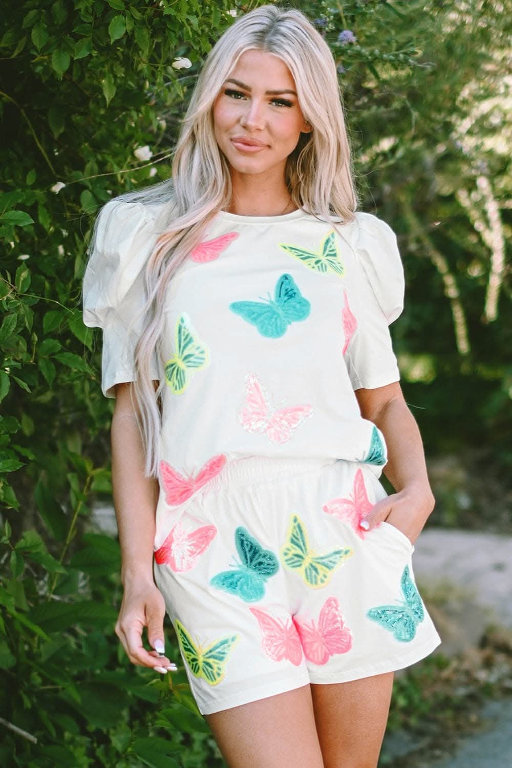 Butterfly Print Women's Top and Shorts Set - Floral Summer Outfit for Beach, Vacation & Casual Wear