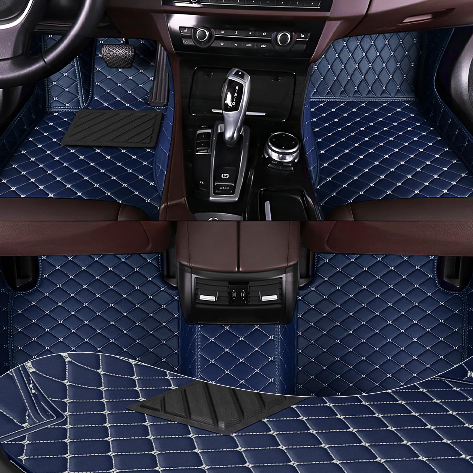 Custom Fit All-Weather Non-Slip Leather Car Floor Mats for Hyundai Veloster 2012-2021 | Durable Protection & Easy Cleaning | Perfect for Daily Commute, Road Trips & Harsh Weather Conditions (2019-2020 Model/Blue)