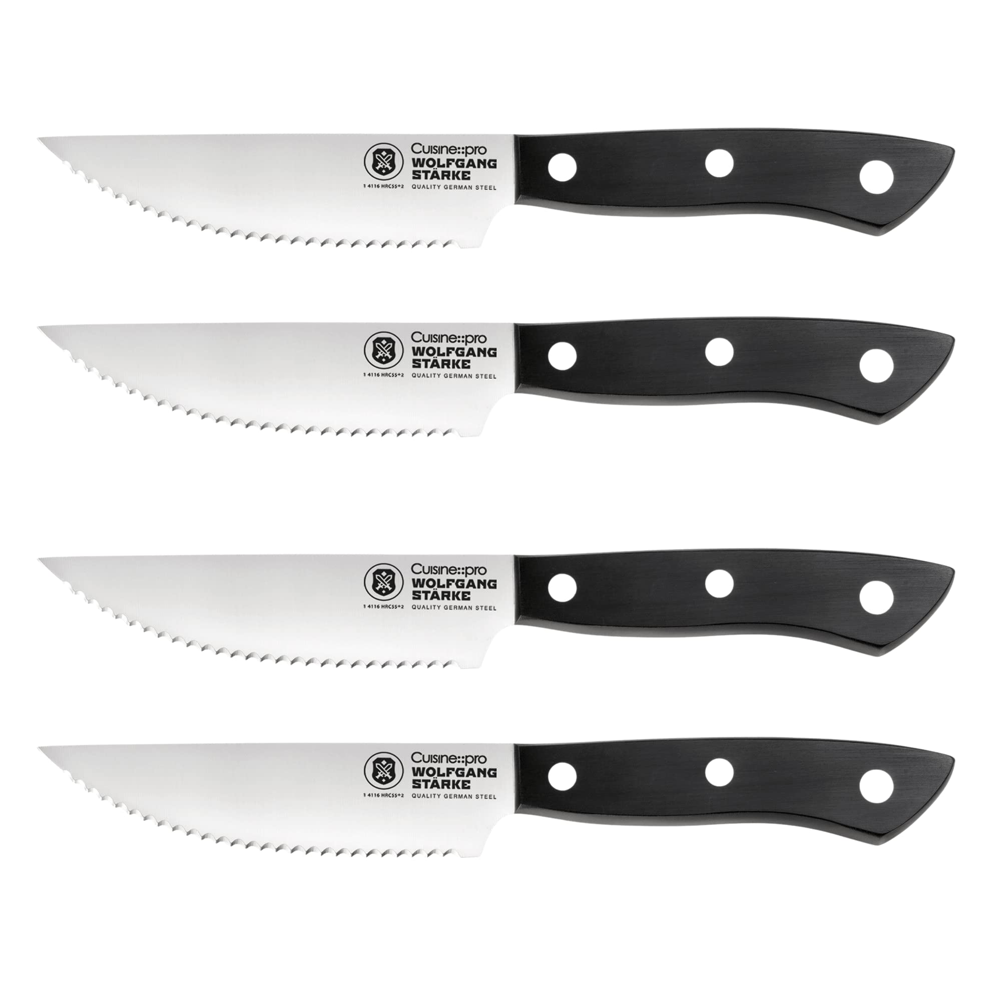 Premium Wolfgang Starke 4-Piece Stainless Steel Steak Knife Set - Razor Sharp Blades, Ergonomic Handles - Perfect for Steak Dinners, BBQ Parties & Fine Dining Experience