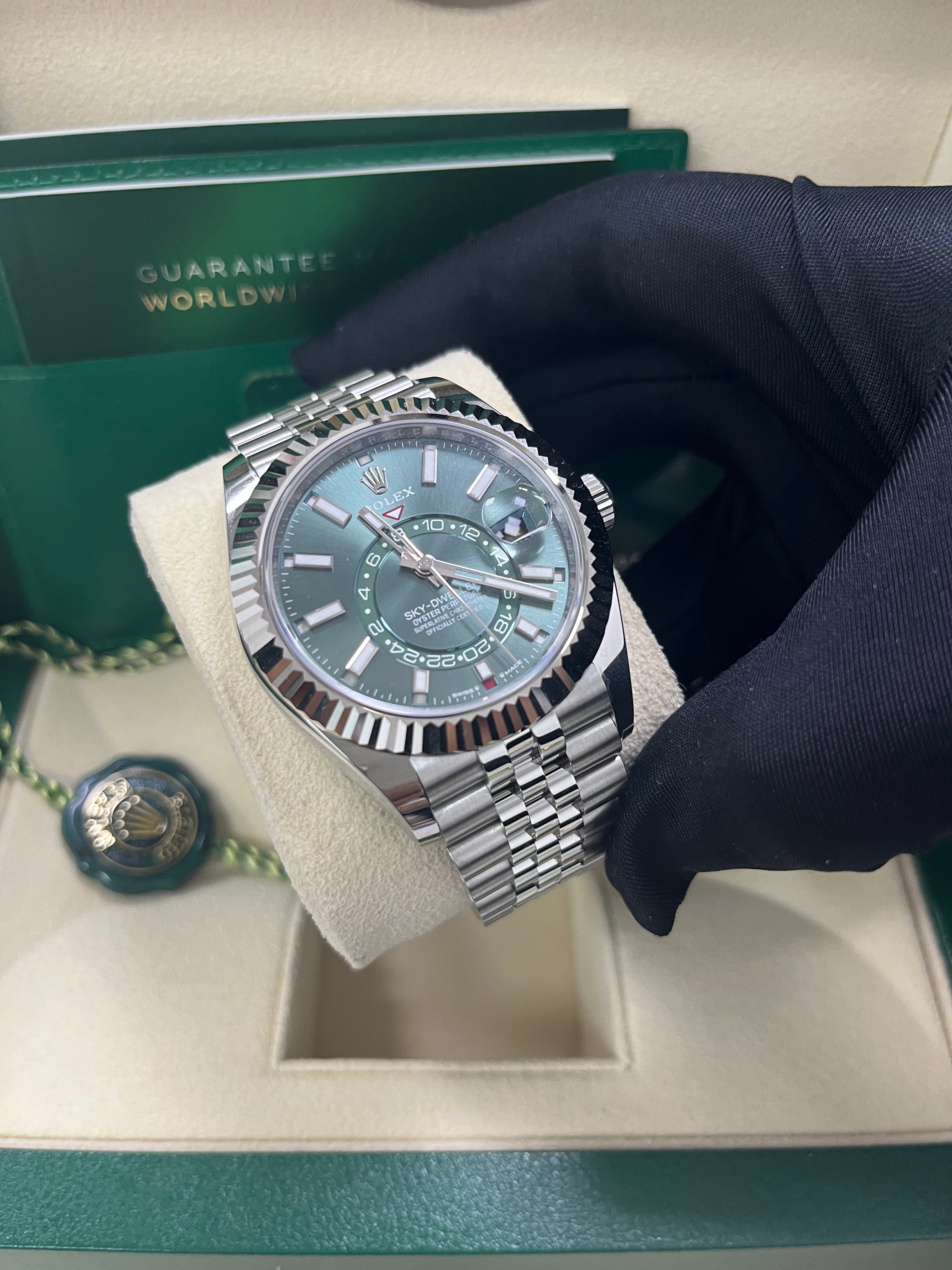 Rolex Sky-Dweller 42mm Mint Green Dial Jubilee Bracelet 336934 - Luxury Automatic Watch for Men, Travel & Business