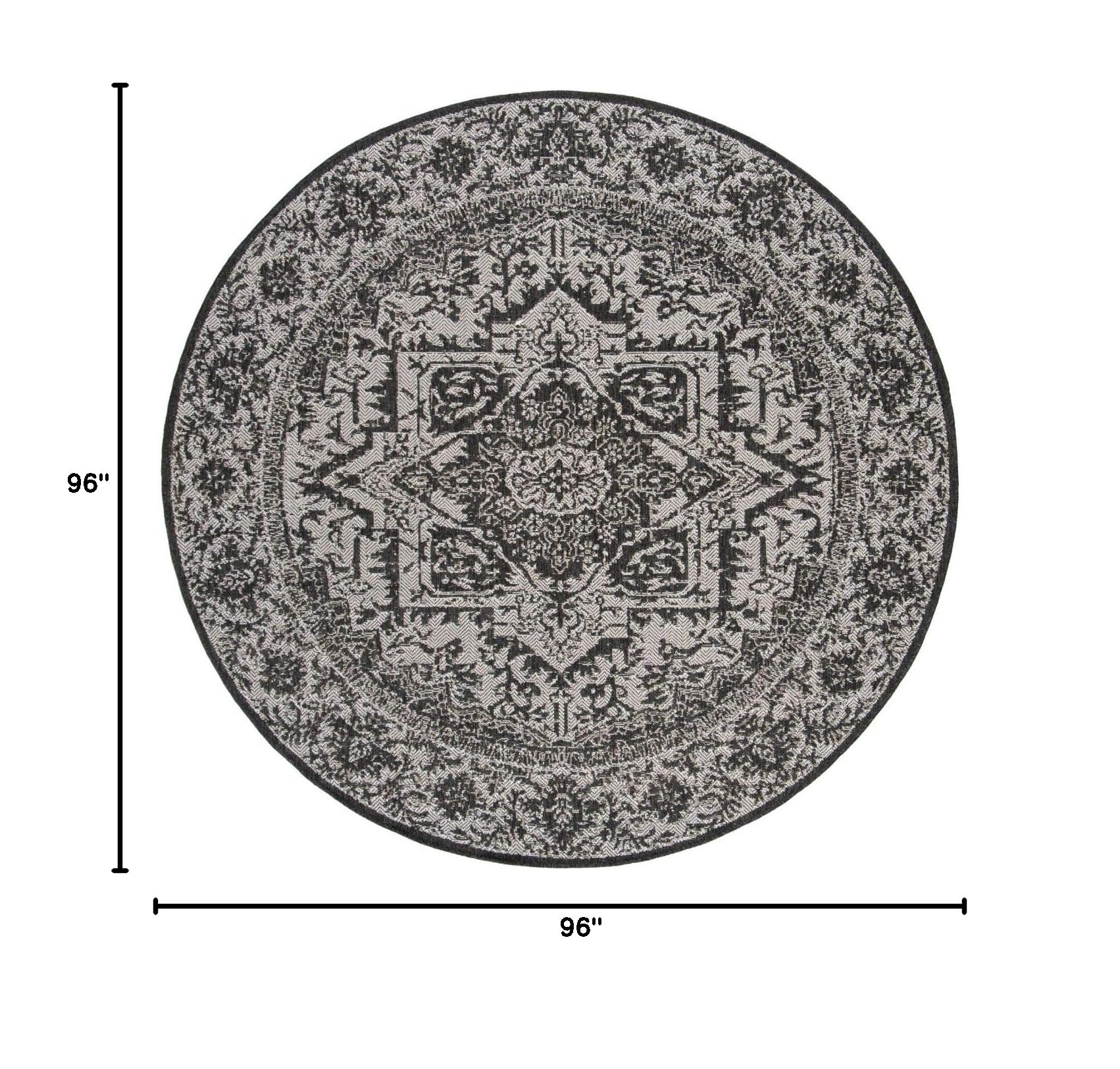 SAFAVIEH Linden Collection 8' Round Light Grey/Charcoal Oriental Medallion Area Rug - Indoor/Outdoor Non-Shedding, Easy-Cleaning for Patio, Backyard, Porch, Deck & Mudroom - Perfect for Boho Chic Home Decor & High-Traffic Areas