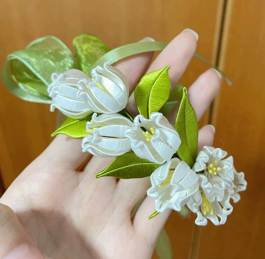 Lily of the Valley Silk Wrist Flower - Elegant Bespoke Floral Bracelet for Weddings, Prom & Special Occasions