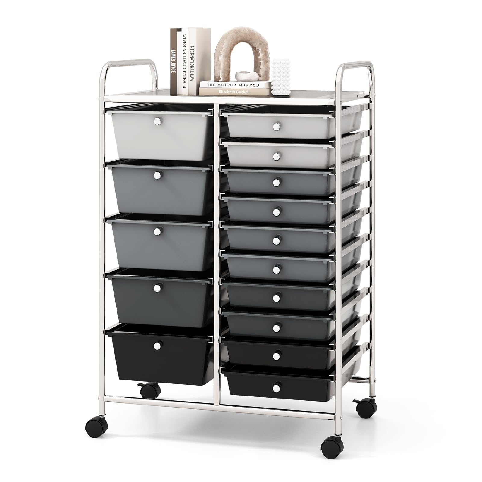COSTWAY 15-Drawer Rolling Storage Cart with Lockable Wheels & Removable Drawers - Mobile Utility Organizer for Office, School, Home - Perfect for Tools, Scrapbooking & Paper Organization (Black) - Ideal for Craft Rooms, Workshops & Classroom Storage