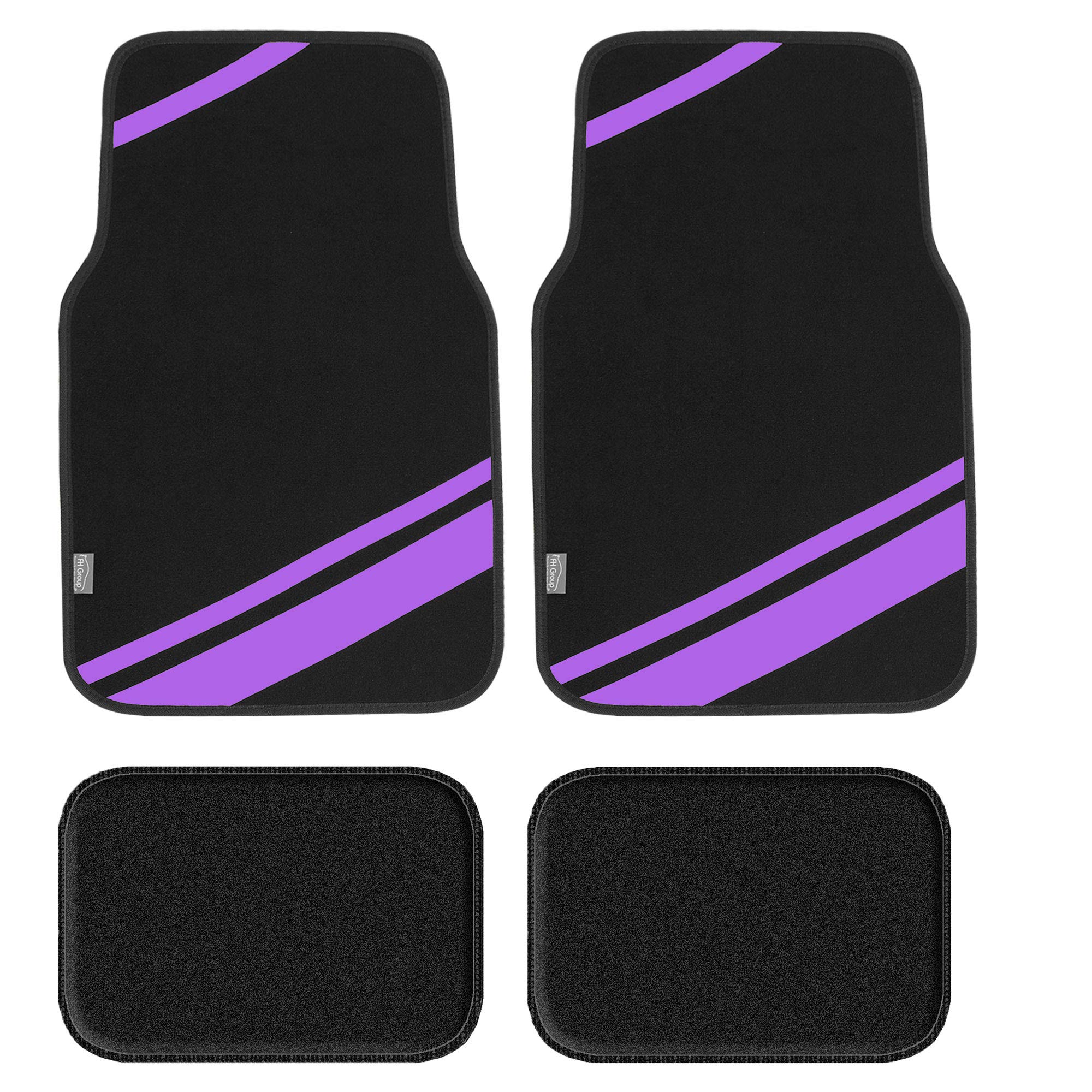 FH Group Universal Car Floor Mats - All-Purpose Faux Leather & Carpet Combo (Purple Stripes Design) for Sedans, SUVs & Trucks | Durable Seat Protector for Everyday Driving, Road Trips & Off-Road Adventures