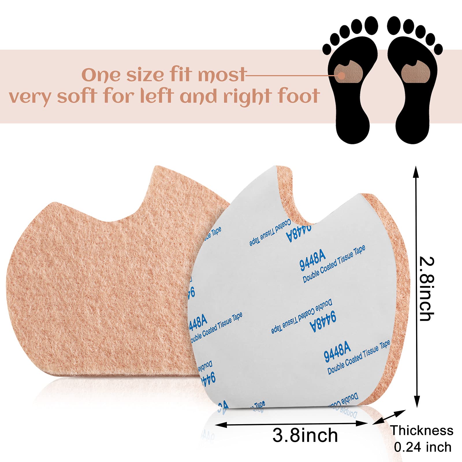24 Pieces Self-Adhesive Foot Pads for Dancer - Sesamoiditis Relief Pads, Ball of Foot Cushion for Right Feet Pain, Forefoot Support for Men & Women, Dancing & Sports Pain Relief (Beige)
