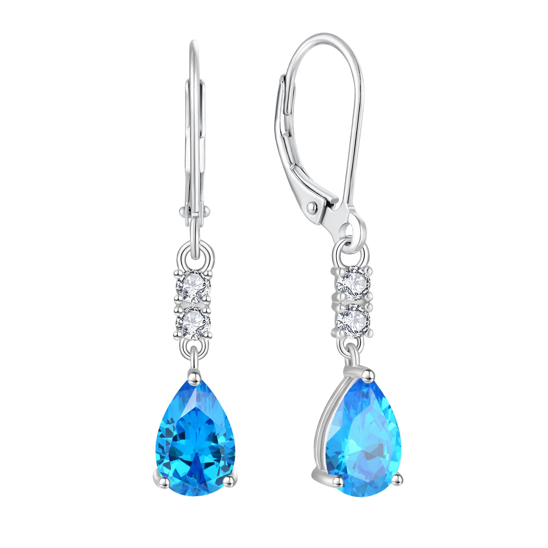 925 Sterling Silver Teardrop Birthstone Leverback Earrings for Women - Dangle Drop FJ Earrings Jewelry Gift for Girls, Mother's Day, Anniversary & Special Occasions