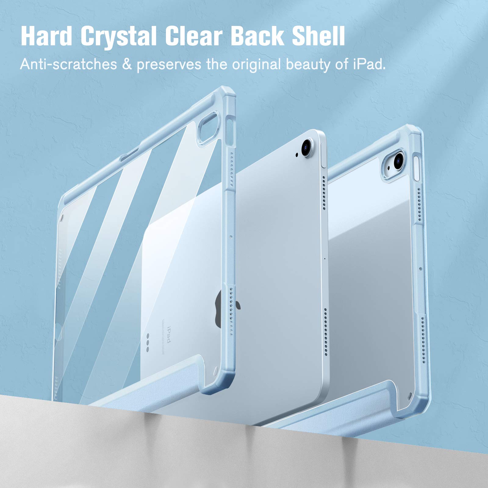 Fintie Hybrid Slim Shockproof Case for iPad Air 11-inch M3 (2025)/M2 (2024) & iPad Air 5th/4th Gen 10.9 Inch - Clear Back Protective Cover with Apple Pencil Holder, Sky Blue | Perfect for Work, School & Travel Protection