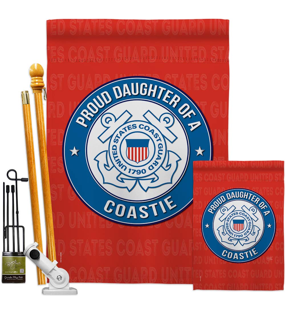 USCG Coast Guard Proud Daughter Garden Flag Kit - Double-Sided 28x40 Inch Military Yard Banner - Armed Forces Veteran Gift for Home & Garden Decor - Perfect for Patriotic Holidays & Military Appreciation Events