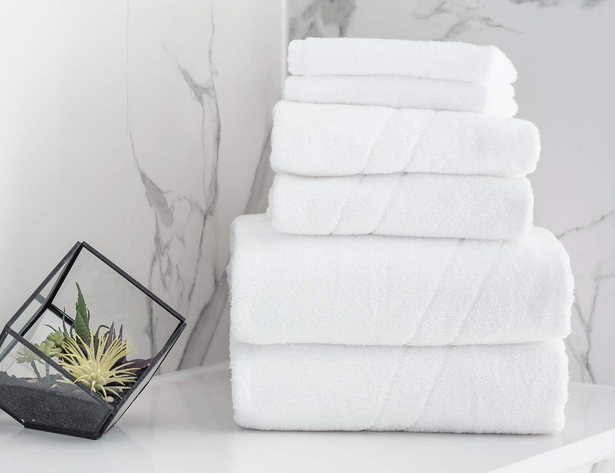 Luxury W Hotels Angle Bath Towel Set - 100% Premium Cotton - Soft White Bath Sheets, Hand Towels & Washcloths (6-Piece Set) - Perfect for Spa, Hotel-Style Bathroom & Upscale Home Decor