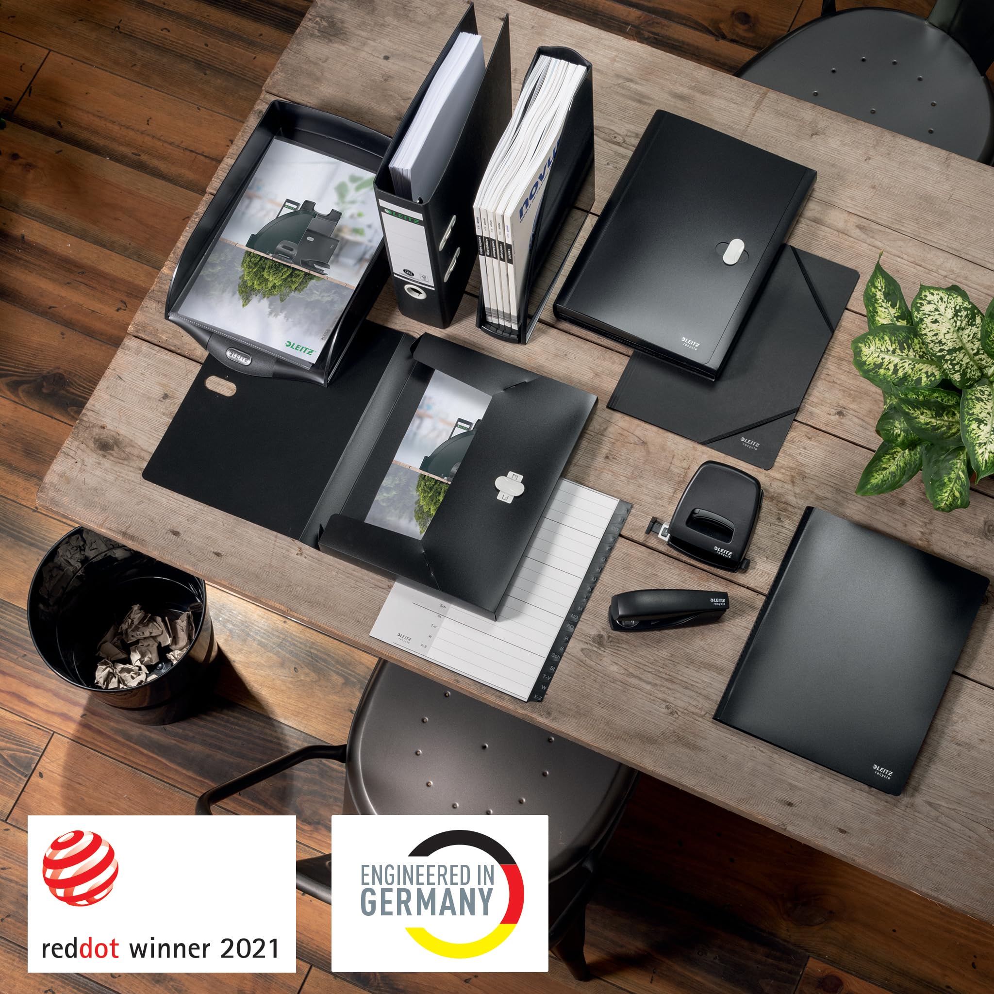 Leitz Cestino Gettacarte 15L Recyclable Waste Bin - 100% Recycled, Zero Impact, Blue Angel Certified, Recycle Series, Black (53280095) - Ideal for Office, Home & Eco-Friendly Workspaces